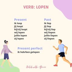 a man and woman running together with the words verbb - lopen on them