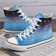 Harajuku Stars Hand Painted Shoes SE20526 – SANRENSE Cute Converse Shoes, Hand Painted Shoes, Star Shoes, Diy Shoes, Painted Shoes, Dream Shoes, Cute Kawaii