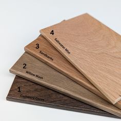 four different types of wood are shown in this image, with the names on each side