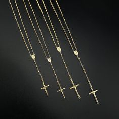 "14K Solid Gold Rosary Crucifix Chain Diamond Cut Cross Necklace 3mm  3.8mm Real Yellow Gold and Tricolor - 18\" + 2 inches Rosario Religious Necklace -Material: 14K Gold (Solid) -Polished Average Weight : 3mm 7.45 grams 3.8mm 12.60 grams Clasp/Bail : Lobster Lock All our items are brand new and will be shipped with a box. Choose from modern necklaces, luxury rings, causal bracelets, and much more, all crafted with high-quality materials in unique designs, from gold luxury jewelry and stand out Gold Crucifix Necklace With 8mm Beads, Yellow Gold Necklaces With 8mm Beads For Gifts, Rosary Beads Necklace, Necklaces Luxury, Gold Rosary, Crucifix Necklace, Chain Diamond, Gold Luxury, Necklace Diamond