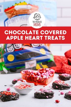 chocolate covered apple heart treats with text overlay