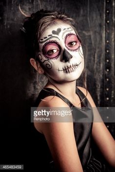 Skeleton Makeup Kids, Sugar Skull Face Paint, Halloween Makeup For Kids, Halloween Makeup Look, Skull Face Paint, Sugar Skull Costume, Sugar Skull Face