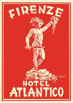 a red and white poster with the words firenzo hotel atlantico