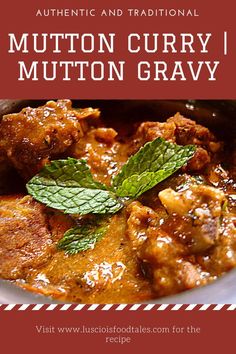 the cover of authentic and traditional mutton curry gravy with mint leaves on top