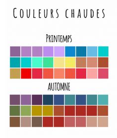 the color scheme for an automobile is shown in red, blue and green colors with words that read couleurss chaudes printemps automote