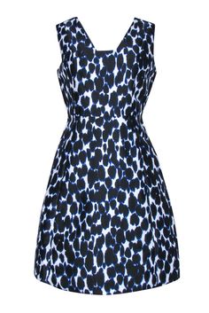 Current Boutique-Kate Spade - Blue & Black Leopard Print Sleeveless Fit & Flare Dress Sz 10 Luxury Kate Spade Party Dresses, Elegant Leopard Print Summer Dress, Fitted Leopard Print Dress For Spring, Fitted Leopard Print Spring Dress, Kate Spade Summer Evening Dresses, Kate Spade Summer Party Dresses, Fitted Summer Dresses By Kate Spade, Fitted Kate Spade Summer Dress, Sparkly Pumps