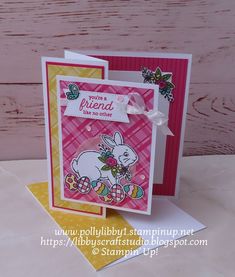 a close up of a card with a bunny on it's front and back