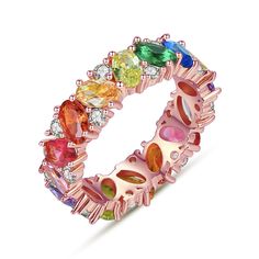 Material: Copper, Gold Plated, Cubic ZirconiaDesign: Multicolor Rainbow Oval and Round Crystals Eternity Band RingColor: White, Red, Pink, Orange, Yellow, Green Blue, Purple, Yellow Gold, Rose Gold Luxury Multicolor Birthstone Ring For Anniversary, Luxury Multicolor Birthstone Ring, Luxury Multicolor Cluster Ring As Gift, Travel Inspired Jewelry, Rainbow Rings, Pink Orange Yellow, Rainbow Jewelry, Gold Rings Fashion, Green Blue Purple