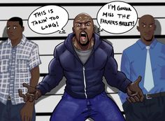 the cartoon depicts three black men in jail