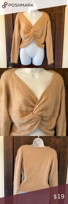 Fuzzy Twist Front Sweater Batwing Sweater, Art Deco Dress, Tan Sweater, Front Sweater, Tie Front Cardigan, Forever 21 Sweater, Light Blue Sweater, Light Sweater, Floor Length Dresses