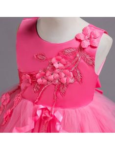 $35.5 Cheap Applique Rose Short Kid Flower Girl Dress with Lace Hem #QX-725 - GemGrace.com Pink Princess Dress With Floral Embroidery For Dress-up, Spring Princess Dress In Pink With Floral Embroidery, Pink Princess Dress With Floral Embroidery For Spring, Spring Pink Princess Dress With Floral Embroidery, Pink Princess Dress With Floral Applique For Summer, Pink Flower Princess Dress For Dress-up, Kids Dress Design, Christmas Performance, Kids Flower Girl Dresses