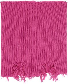 Rib knit cotton- and wool-blend scarf in pink. · Distressing throughout · H9 x W7 in Supplier color: Pink Trendy Pink Scarf For Fall, Trendy Pink Scarves For Fall, Pink Knitted Fall Scarf, Ribbed Scarf, Pink Ribbed, Mm6 Maison Margiela, Knit Cotton, Apparel Accessories, Rib Knit