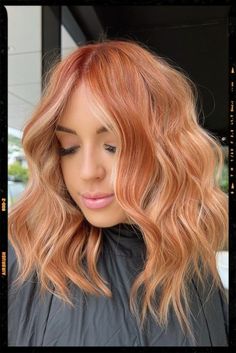 Strawberry Blonde With Orange Highlights, Peachy Copper Balayage, Copper Hair With Strawberry Highlights, Fall Red And Blonde Hair Color, Unique Copper Hair, Copper And Blonde Peekaboo, Cooper Hair With Highlights Colour, Fun Copper Hair Color Ideas, Rosy Copper Hair Color