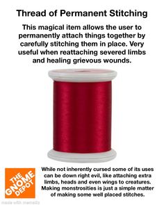 a spool of red thread with the text thread of permanent stitching