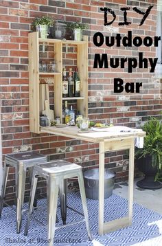 an outdoor bar made out of pallet wood with the words diy on it