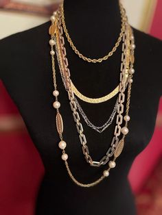 Estate Necklace Lot of 5 - Monet Choker + Long Chains Faux Pearls Two Tone Metal | eBay Nashville Jewelry, Diva Chic, E Jewelry, Mod Jewelry, Music City Nashville, Abstract Jewelry, Antique Jewelry Necklace, Cowgirl Jewelry, Pendants Necklaces