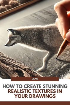 a person is drawing a raccoon on a piece of paper with the words how to create stunning realistic textures in your drawings