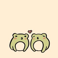 two green bears with hearts on their backs are facing each other in the same direction