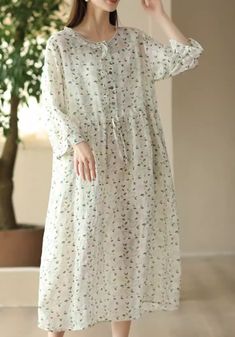 Gender: Women Item Type: Midi A- Line Dress Sleeve Length: 3/4 Sleeves Neck Type: Round Neck Material: Linen Season: Summer Style: Casual, Loose One Size Length: 117 cm/ 46.06 " Bust: 112 cm/ 44.09 " Shoulder Width: 41 cm/ 16.14 " Sleeve Length: 41 cm/ 16.14 " Dress Sleeve Length, Summer Retro, Vest Shirt, Line Dress, Retro Floral, Dress First, Dress Accessories, Bottoms Pants, Summer Style