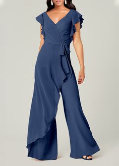 ROTITA Blue V Neck Short Sleeve Jumpsuit #renegadelife #animals #goat mother baby, mother of the bride, mother gifts V Neck Jumpsuit, Classy Jumpsuit, Short Sleeve Jumpsuit, Mother Of Groom Dresses, Jumpsuit Elegant, Short Sleeve Jumpsuits, Jumpsuits And Romper, Jumpsuit With Sleeves, Blue V