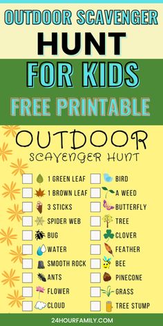 an outdoor scavenger hunt for kids to print out