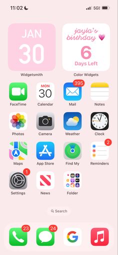 an iphone screen with icons on it and the text happy 30th birthday written in pink