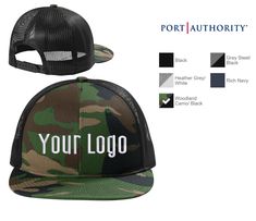 Cheap Personalized Flat Bill Snapback Hat, Hats Embroidery, Embroidery Hats, Monogram Hats, Baseball Teams, Woodland Camo, Hat Embroidery, Adobe Acrobat, Port Authority