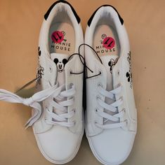 Mickey Mouse Sneakers New No Box Size 11 Black And White Quilted Shoes, Minnie Mouse Shoes, Keds Style, New Disney Princesses, Size 10 Fashion, Disney Shoes, Pink Flats, White Shoes Women, Mickey Mouse And Friends