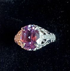 Gorgeous Lab Created Alexandrite Vintage Style Ring, 8x10mm Synthecized Stone Gem, Purple-Blue-Magenta (Reddish) Colors, See Video! 925 Sterling Silver Vintage Style Ring, Tiny Cubic Zirconia Trims, Rhodium Plated. Velvet Ring Box Exquisite Silver Amethyst Ring With Accent Stones, Classic Sterling Silver Amethyst Ring With Diamond Accents, Elegant Formal Amethyst Ring Stamped 925, Elegant Amethyst Ring Stamped 925 For Anniversary, Velvet Ring Box, Vintage Style Rings, Ring Box, Rings Statement, Rhodium Plated