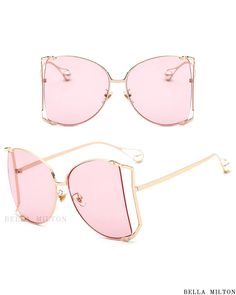 Bella Milton - Premium Half Round Big Frame Gradient Sunglasses with Pearls - Set of 1 Pair Chic Type, Gradient Sunglasses, Pearl Set, Style Chic, Two Piece Outfit, Sunglasses, Frame