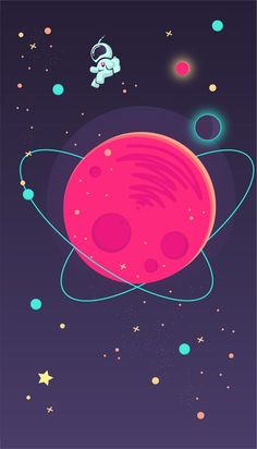 an image of the planets in space with stars around it and a small astronaut on top