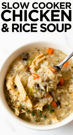 chicken recipes Crockpot Chicken Rice Soup, Creamy Chicken And Rice Soup, Slow Cooker Chicken Rice, Bread For Dinner, Slow Cooker Creamy Chicken, Creamy Chicken And Rice, Rice Soup Recipes, Chicken Rice Soup, Carrots Celery