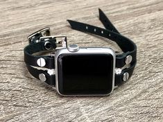 Create Your Own Unique Style! Be Different! Be Unique! Double Strapped 7mm Genuine Leather Band with Adjustable Buckle Designed And Handmade by Simeon D Jewelry Studio Adjustable Size Bracelet Perfectly Tailored to Fit Your Wrist This Bracelet Fits ALL Apple Watch Series Not For Other Models. Apple Watch Is NOT Included Follow my Studio on Social Media for Updates & New Designs Trendy Black Leather Strap Apple Watch Band, Adjustable Black Watch Bands With Custom Hardware, Trendy Black Apple Watch Band For Everyday, Adjustable Black Apple Watch Band, Everyday Black Apple Watch Band With Leather Strap, Silver Apple Watch, Apple Watch Band Women, Apple Watch Wristbands, Apple Watch Bands Women