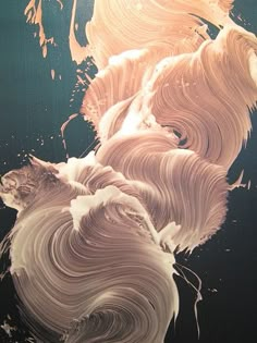 an abstract painting with white and brown swirls