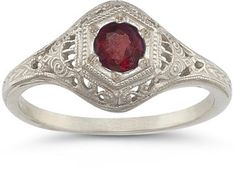 Antique-Style Garnet Ring in .925 Sterling Silver Formal Sterling Silver Engraved Ring With Birthstone, Formal Sterling Silver Birthstone Engraved Ring, Heirloom Sterling Silver Engraved Ring With Gemstone, Ornate Garnet Round Rings, Ornate Round Garnet Rings, Engraved Ruby Ring For Anniversary, Elegant Engraved Ruby Ring In Sterling Silver, Elegant Engraved Sterling Silver Ruby Ring, Anniversary Ruby Rings Engraved