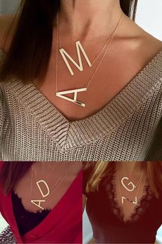 Stainless steel A-Z Letter Necklaces Big Letter Initial Necklace Gold – Miss.Be Necklaces Big, Baguette Diamond Necklace, Big Letter, Baguette Necklace, Diamond Initial Necklace, Dainty Diamond Necklace, Birthday Fashion, Gold Letter Necklace, Big Letters