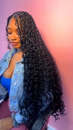 Bohmenian Knotless, Box Braids Hairstyles For Black Women With Curls, Boho Knotless Braids Half Up Half Down, Long Boohoo Braids, Goddess Braids Lots Of Curls, Bohemian Braids Big, Blue Bohemian Knotless Braids, Full Goddess Knotless Braids