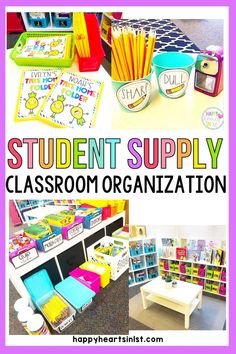 Student Supply Organization Ideas, Tips for Classroom Organization Systems Blog Post from Happy Hearts in 1st : Student Supply Labels, Classroom Library, Sharp and Dull Pencil Labels, Take Home Folder Covers Student Supply Organization, Classroom Organization Ideas, Supply Organization, Student Supplies, Learning Materials, Education Organization