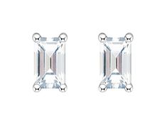 5x3mm emerald cut white topaz rhodium over 14k white gold stud earrings. Measures approximately 0.21" L x 0.14" W and have post with friction backings. Classic Baguette Cut Gemstone Earrings, Timeless Rectangular Diamond White Jewelry, Elegant Anniversary Earrings With Rectangular Stone, Classic Rectangular Stone Earrings As Gift, Elegant Earrings With Rectangular Stone For Anniversary, Classic Rectangular Stone Earrings For Gift, Classic Earrings With Rectangular Stone For Gift, White Rectangular Fine Jewelry Earrings, Timeless Rectangular Cubic Zirconia Jewelry