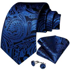 FEATURES Beautiful Eye-Catching Design High-Density Durable Fabric Perfect for Daily Dress, Business, Office, Meeting, Birthday, Wedding, Engagement, Ball Party and More Occasion. Comes in protective and simple packing, easy to wrap and ready to gift WHAT YOU GET Matching Necktie Matching Cufflinks Matching Pocket Square SPECIFICATIONS Material: 100% Jacquard Woven Silk Density of 1200 stitches Designer: Italian Necktie Size: 59.06''(150cm) in length and 3.35''(8.5cm) in width Handkerchief Size: Vest Tuxedo, Royal Blue Tie, Pocket Square Size, Formal Tie, Wedding Party Accessories, Tuxedo Shirt, Silver Tie, Mens Silk Ties, Cufflink Set