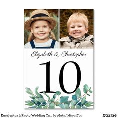 two children's birthday cards with the number ten on them and an image of eucalyptus leaves