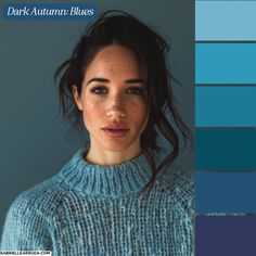 Let’s find your best blues! Using all 12 seasonal color palettes, this guide will help you understand the blues in your palettes and how to use them. Seasonal color doesn’t need to be complicated, find your best colors with these visuals. Including all 12 season: dark autumn, true autumn, soft autumn, soft summer, true summer, light summer, light spring, true spring, bright spring, bright winter, true winter and dark winter (sci/art) Dark Autumn Color Palette Clothes, Deep Autumn Blue Palette, Deep Autumn Aesthetic Outfits, Deep Autumn Colour Palette, Deep Autumn Color Outfits, Deep Autumn Blue, Dark Autumn Style, Dark Autumn Clothing, Dark Autumn Color Palette Outfit