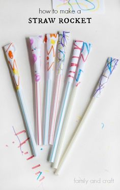 how to make a straw rocket with paper straws and crafting supplies for kids