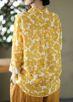 Organic Yellow Peter Pan Collar Print Cotton Shirts Long SleeveFabric: Cotton BlendedSize & Fit: Fit: This garment fits true to size.Length: Size L measures 25.35"from shoulder to hemBust: Great for any cup size. Waist: Loose Fit. Comfortable room throughout midsection.Hip: Loose Fit - room for hips. Hand Wash Cold. Floppy Sun Hats, Shirts Long Sleeve, Floral Print Shirt, Cotton Shirts, Button Front Shirt, Pan Collar, Peter Pan Collar, Print Shirt, Peter Pan