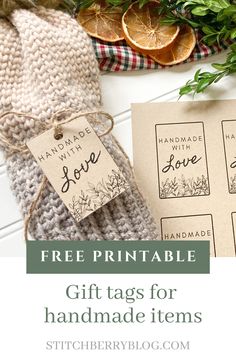 the free printable gift tags for handmade items are shown with oranges and herbs