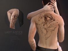 the back of a woman's body with tattoos on it