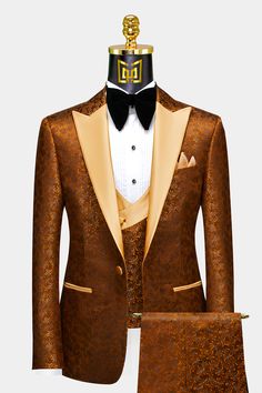 Burnt Orange Tuxedo, Burnt Orange Gold Wedding, Fall Wedding Tuxedos, Orange Tuxedo, Tuxedo Prom, Black Wedding Decorations, Prom Tuxedo, Colored Trim, Orange Suit