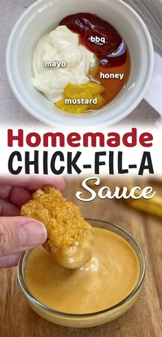 homemade chick - fila sauce in a bowl with a hand dipping it into the dip