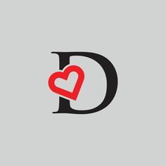 the letter d with a heart in it's center is shown on a gray background