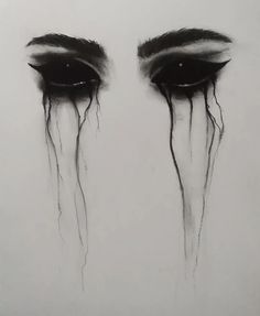 two black and white images of eyes with tears coming out of their lashes,